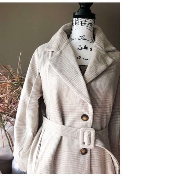 Coat long plaid vintage lantern puff sleeve runway womens soft khaki belt - Picture 8 of 10